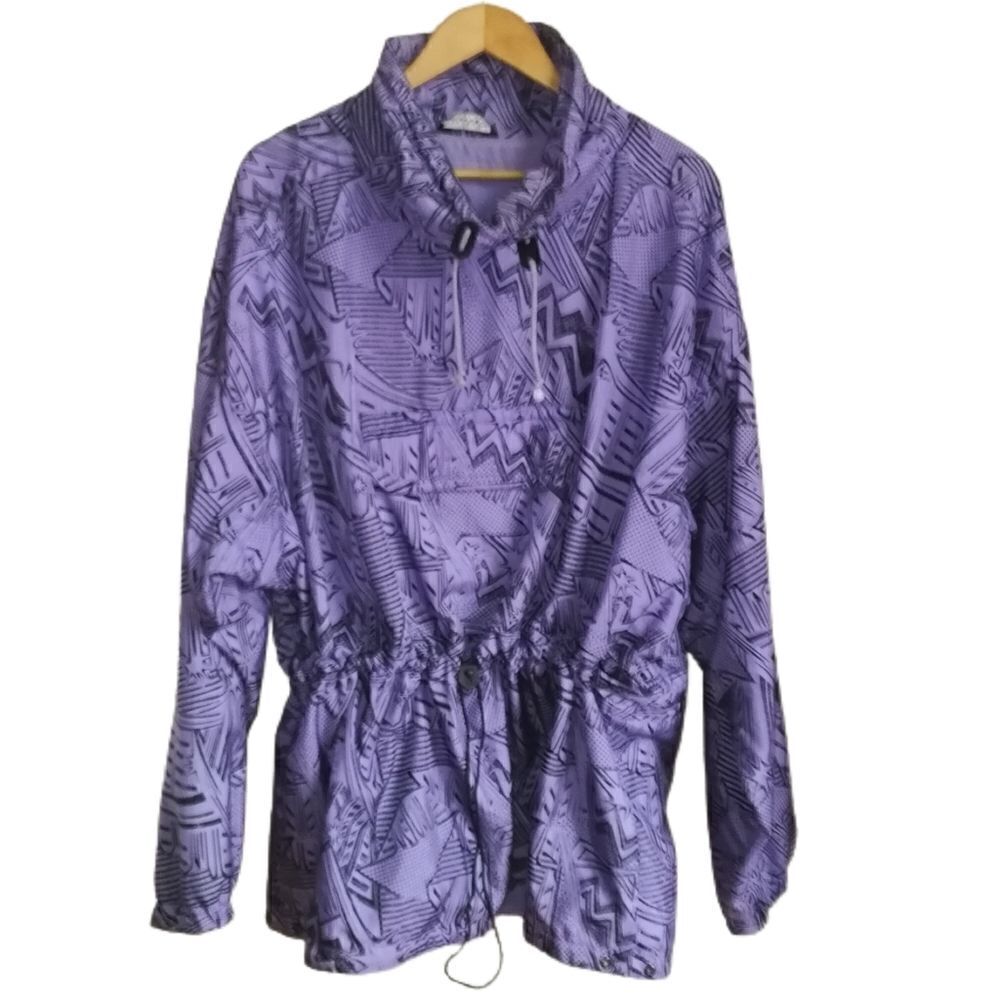 VINTAGE MISTRAL Purple & Black Abstract Comic Oversized Rain Coat Size Large